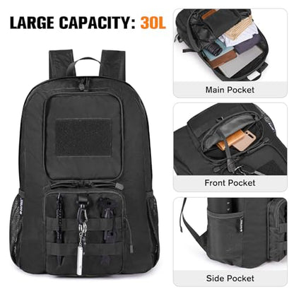 G4Free 30L Packable Lightweight Backpack for Hiking Travel, Foldable Daypack Water Resistant for Men Women(Black)