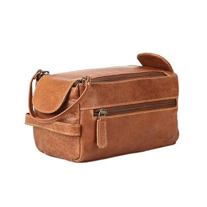 KomalC Buffalo Leather Toiletry Bag for Men & Women, Travel Pouch - color: Chicago Buff