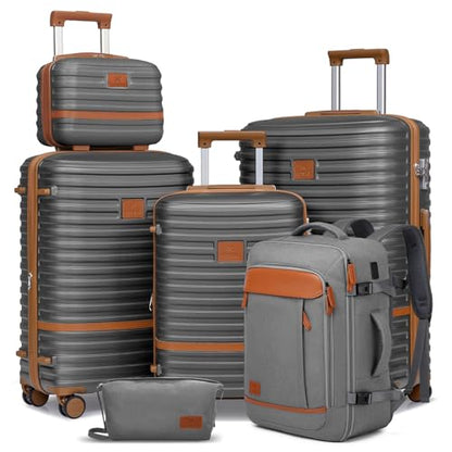 Joyway Expandable Luggage Sets 5 Piece, Lightweight Hard Shell Travel Suitcase Set with Spinner Wheels and TSA Lock, Grey - color: Grey, size: 6 piece set（13/20/24/28）