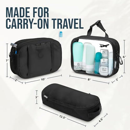 TRIPPED Travel Gear 3-Piece Travel Toiletry Bag Set - color: Black Ripstop
