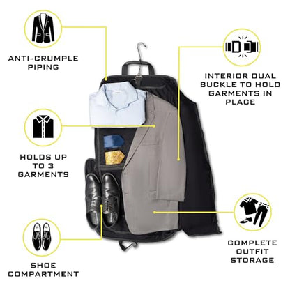 ZEGUR Premium travel garment bag. Carry-on for Men & Women. Hangs 4 Items - color: Black