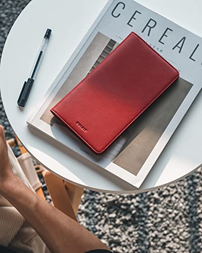 VULKIT Passport Wallet for Travel RFID Blocking Premium Leather - color: Red