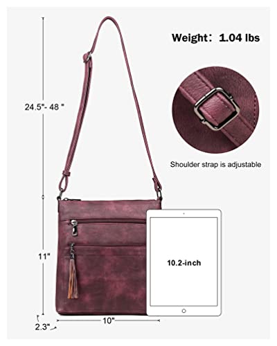 MASINTOR Crossbody Purses for Women, Multi Pocket Crossbody Bag - color: Burgundy