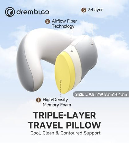 Neck Pillow Airplane, Premium Memory Foam Cooling Travel Pillows for Sleeping, Adjustable Flight Sleep Pillow with Comfortable Breathable Cover, Portable Plane Accessories