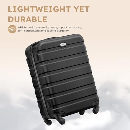 Suitour 4 Piece Luggage Sets, Hard Shell Suitcase Set with Spinner Wheels 16 20 24 28inch Travel Sets(Black) - color: Black