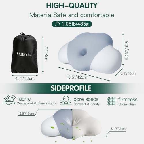 SAHEYER Memory Foam Camping Pillow, Upgraded Lengthened Travel Pillows for Sleeping, Cervical Neck Support Camping Gear Accessories - Small Pillow Travel Essentials for Sleep, Backpack, Hammock, Grey