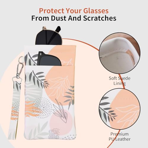 Double Eyeglass Case Soft Dual Glasses Case for Women Men Travel Squeeze Top Sunglasses Cases Eyeglasses Pouch - color: Pink+white Leaf