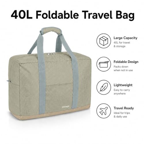 Foldable Travel Duffle Bag with Trolley Sleeve 40L Travel Bag - color: Grey