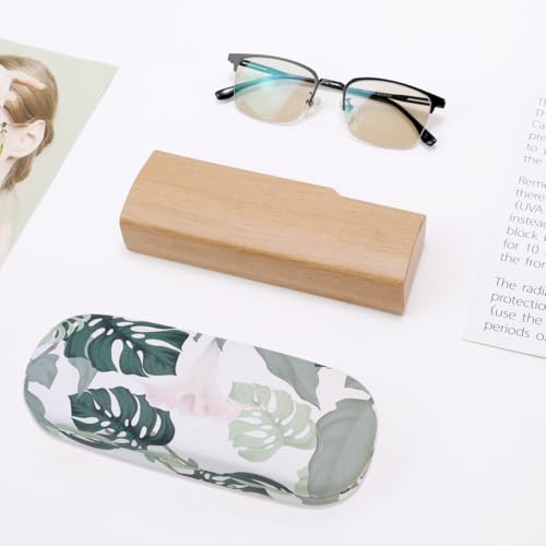 PERFECTSIGHT Hard Shell Eyeglasses Case, PU Leather Protective Glasses Case, Cute Eyeglass Case for Women Men Girls - color: Monstera