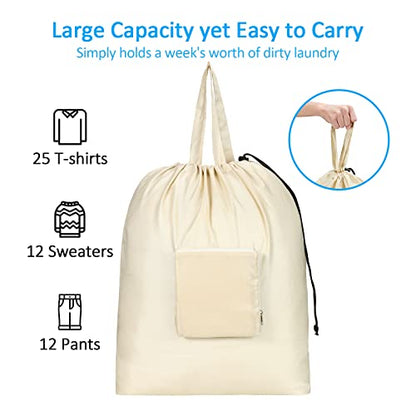 GOGOODA Travel Laundry Bags with Drawstring Closure XL Large with Handle - color: Black & Beige