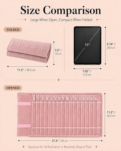 여행용 목걸이 오거나이저, 엉킴 없는 주얼리 케이스, 슬롯 16개 - color: 자수 핑크