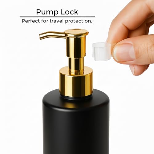 Shampoo and Conditioner Dispenser - Essentials Toiletry Bottles - Shower Refillable Shampoo and Body Wash Soap Pump Bottle – 3x 3oz TSA-approved Travel Size Containers - Black All Gold 2 Round - color: Black All Gold 2 Round, size: Small