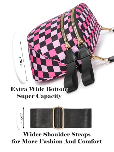 Checkered Crossbody Bag Bum Bag for Women,Spacious Fanny Packs Belt Bag - color: Black Rose Checkered