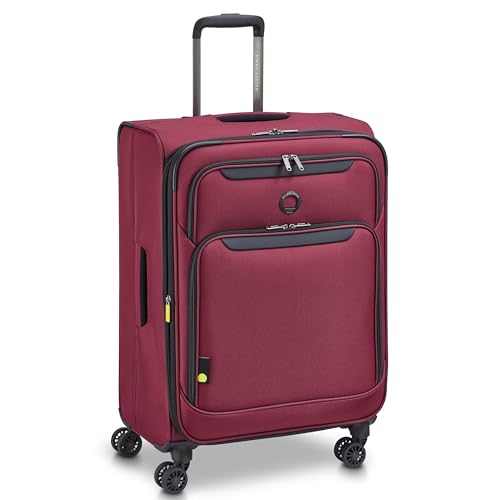DELSEY PARIS Sky Max 3.0, 24 Inch Checked-Medium Luggage, Burgundy | Checked-In Suitcase, Softside, Lightweight Durable Construction, Double Spinner Wheels, Soft Touch Carry handle - color: Burgundy, size: Checked-Medium, 24 Inch