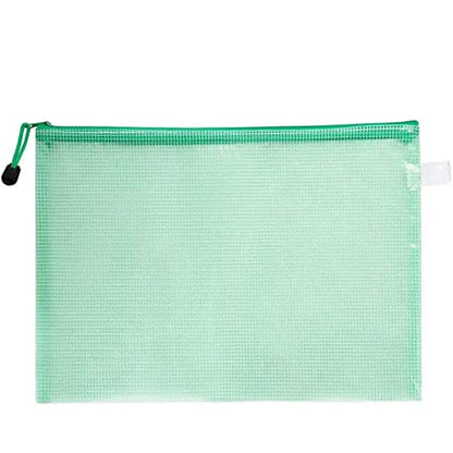 Unifizz A5 Plastic Wallets Mesh Zipper Pouch, Zip Lock Bags Document Folders Waterproof Plastic Pockets Zipper Bags Storage Bags for Office School Travel, 24 x 17cm, Green, 1pcs