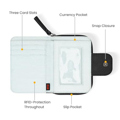 Sherpani Barcelona AT, Small Bifold Zipper Pocket Wallet (Carbon) | Lightweight Credit Card Cash Holder Organizer, Mini Nylon Purse with RFID Blocking & Clear ID Window, Travel Gift for Women - color: Carbon
