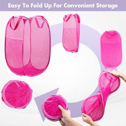 2 Pack Pop Up Laundry Hampers, 70 L Collapsible Foldable Mesh Basket, Pink - color: 2 PCS Pink