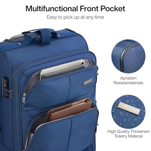 Hanke 28 Inch Softside Expandable Checked Luggage with 4 Spinner Wheels - color: Blue, size: 28 Inch