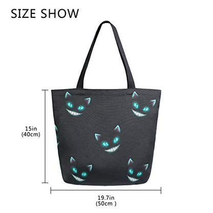 Stylish Funny Blue Eyes Cheshire Cat Large Canvas Long Top Handle Tote Bag - color: Multi-cheshire Cats