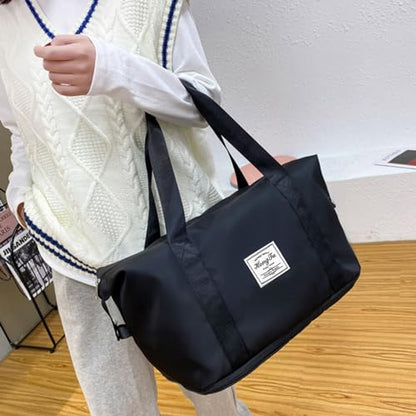 Travel Duffel Bag For Women and Men Waterproof Expandable Travel Bag Weekender Overnight Carry on Tote - color: black