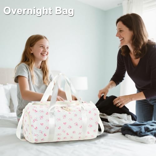 Dance Bag, Gym Bag for Girls, Kids Duffle Bag with Shoe & Wet Compartments - color: Beige flower