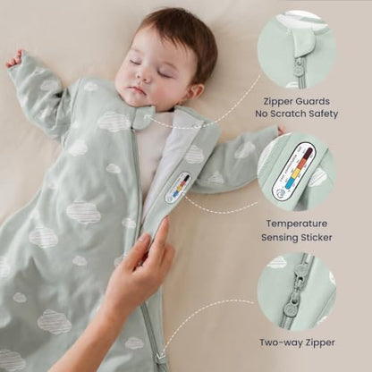 KaiyaBaby Organic Cotton Baby Sleep Sack, Long Sleeve 1.0 TOG, 0-6M - color: Green Sky, size: 0-6M