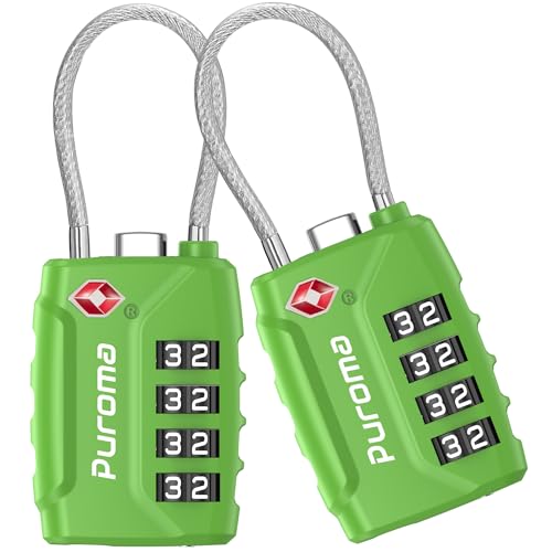 Puroma 2 TSA Approved Luggage Locks 4 Digit Code Cable Lock Basic Green - color: Basic Green