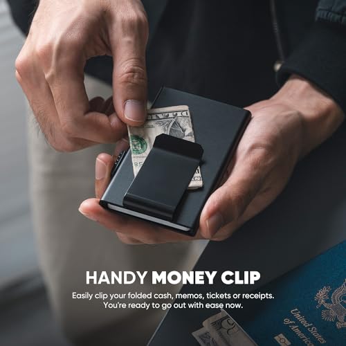 VULKIT Minimalist Credit Card Holder Pop Up Cards RFID Protection Slim Metal Wallet - color: Clip Ver Matte Black