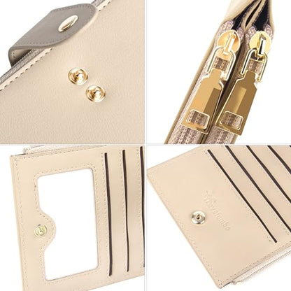 Travelambo Womens Leather Bifold Wallet, Slim RFID Blocking Card Holder - color: Khahi