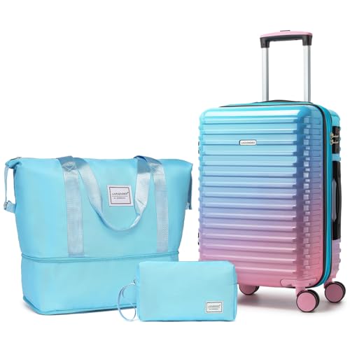 LARVENDER Expandable Carry on Luggage Suitcase with Wheels, Cotton Candy - color: Cotton Candy, size: 3 Piece Set (20/DB/TB)
