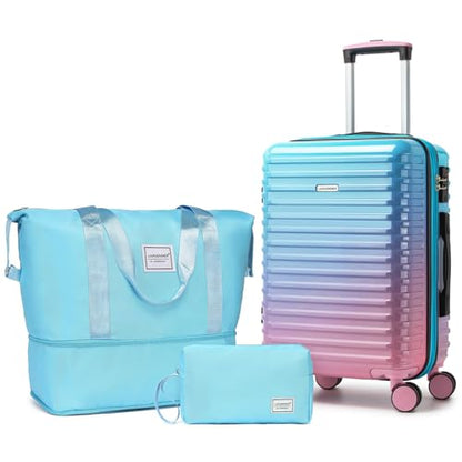 LARVENDER Expandable Carry on Luggage Suitcase with Wheels, Cotton Candy - color: Cotton Candy, size: 3 Piece Set (20/DB/TB)