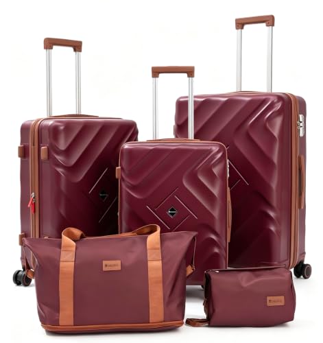 Rosamo 5 Piece Expandable Luggage Set,Hard Suitcases with TSA Lock Spinner Wheels 20/24/28 inch (Red) - color: Red, size: 5 PCS