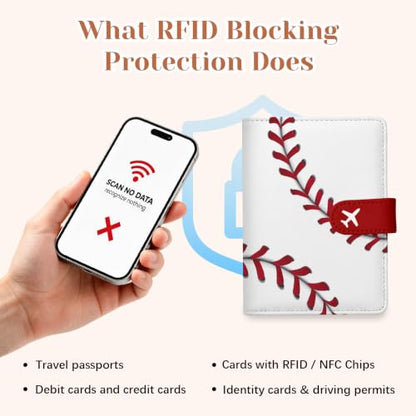 Baseball Passport Holder for Travel Essentials, RFID Blocking Wallet Case - color: Baseball