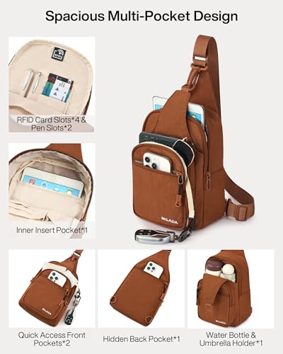 MILADA Anti Theft Crossbody Bags for Women, Small Travel Sling Bag - color: Brown