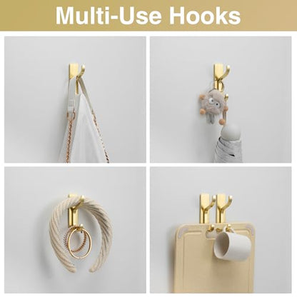 Adhesive Wall Hooks for Towel/Coat,13Lb Strong Stick-On Hooks, Gold 4 Pack - color: Gold, size: 4 Pack