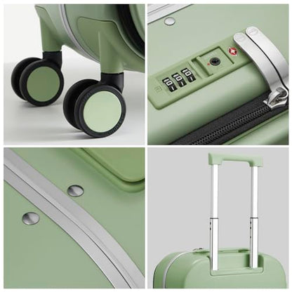 mixi Luggage Suitcase with Spinner Wheels, 24'' Checked Travel Luggage Aluminum Frame PC Hardside with TSA Lock & Cover - Avocado Green - color: Avocado Green, size: 24-inch