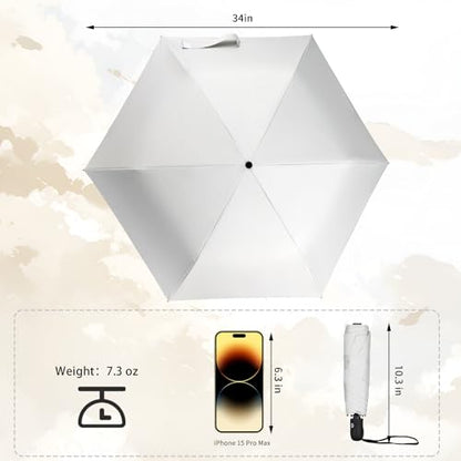GAOYAING Compact Auto Travel Umbrella - 10.3" Folded, UPF 50+ UV Protection, Lightweight 9.3oz with Case - color: White