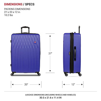 SwissGear 8018 Expandable Luggage, Hard Shell Large Luggage with Spinner Wheels - color: Blue Violet, size: Checked-Large 27-Inch