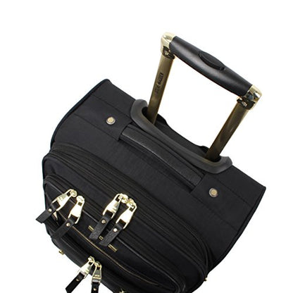 Steve Madden 디자이너 수하물 - 체크 대형 71.1cm(28인치) 소프트사이드 슈트케이스 - 추가 포장 용량을 위해 확장 가능 - 롤링 스피너 휠이 있는 경량 가방, Peek-A-Boo 블랙, 롤링 스피너 휠이 있는 경량 가방 - color: Peek-A-Boo 블랙