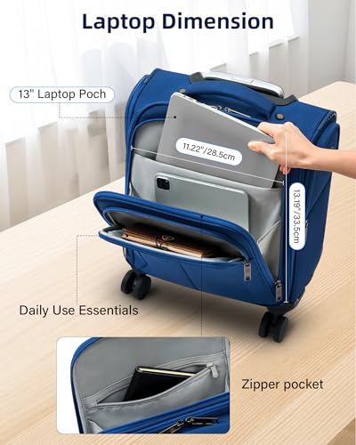 HanTrip 16 Inch Underseat Small Carry On Luggage with Spinner Wheels, Blue - color: Blue
