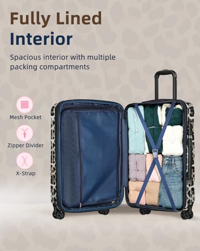 Carry on Luggage, Expandable 20 Inch Hard Shell Suitcase with Spinner Wheels TSA Lock, Lightweight Travel Carry on Suitcases - color: Leopard, size: carry-on 20-inch