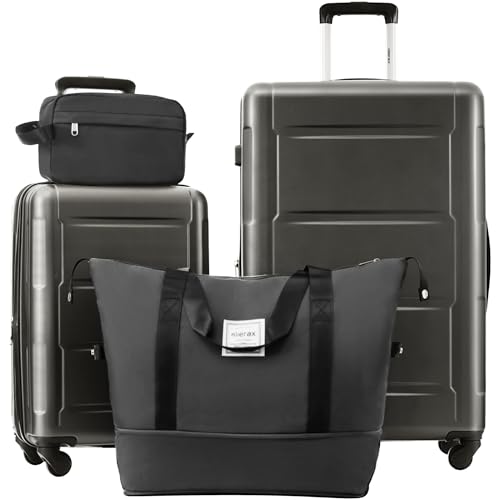 Merax Luggage Sets 4 Piece Suitcase Set, Expandable Hardside 20/28IN - color: Black-20/28/DB/TB, style: Luggage With Bags
