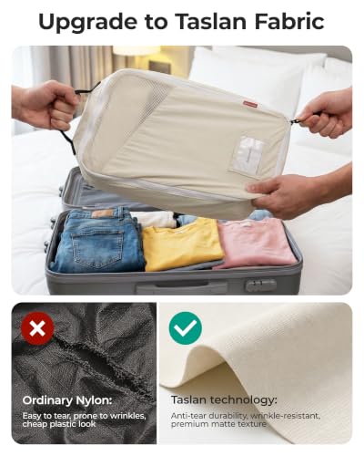 BAGSMART 6 Set Packing Cubes for Travel with Fillable Neck Pillow, Shoe Bag - color: Beige