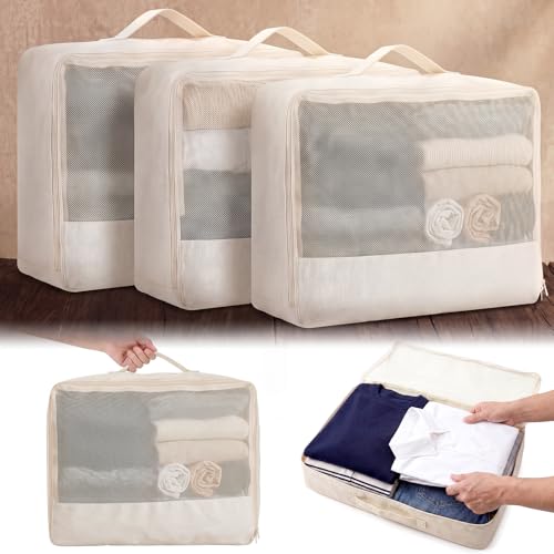 Shinymoon 3 Set 100% Cotton Packing Cubes 18"x12"x4" Mesh Regular - style: Mesh