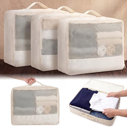 Shinymoon 3 Set 100% Cotton Packing Cubes 18"x12"x4" Mesh Regular - style: Mesh
