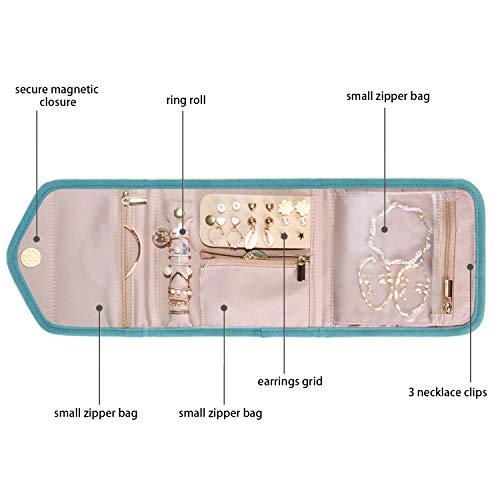 BAGSMART Travel Jewelry Organizer Case Foldable Jewelry Roll,Mini,Teal - color: Teal, size: Small