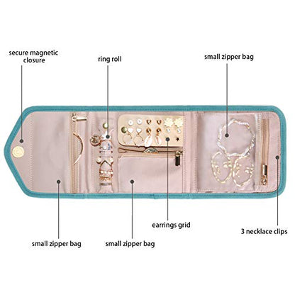 BAGSMART Travel Jewelry Organizer Case Foldable Jewelry Roll,Mini,Teal - color: Teal, size: Small