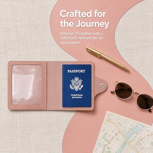 Passport Cover PU Leather Travel Wallet Holder Nude Pink Gift Idea - color: Nude Pink