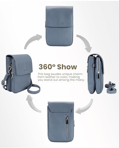 befen Genuine Leather Crossbody Bags for Women, Cell Phone Cross body Purse Bag with RFID Blocking Card Slots - color: Light Blue