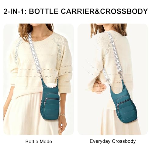 Water Bottle Bag 40 oz Crossbody Bag Insulated Carrier Purse Holder for Walking Hiking with Adjustable Strap - color: Black